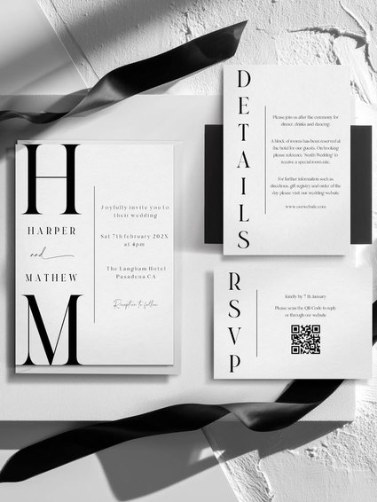 A wedding invitation suite printed at Baldwin Graphics