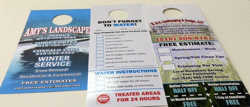 Die-cut door hangers printed at Baldwin Graphics